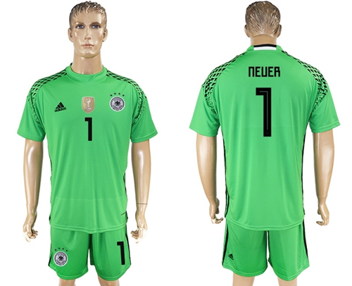 Germany #1 Neuer Green Goalkeeper Soccer Country Jersey